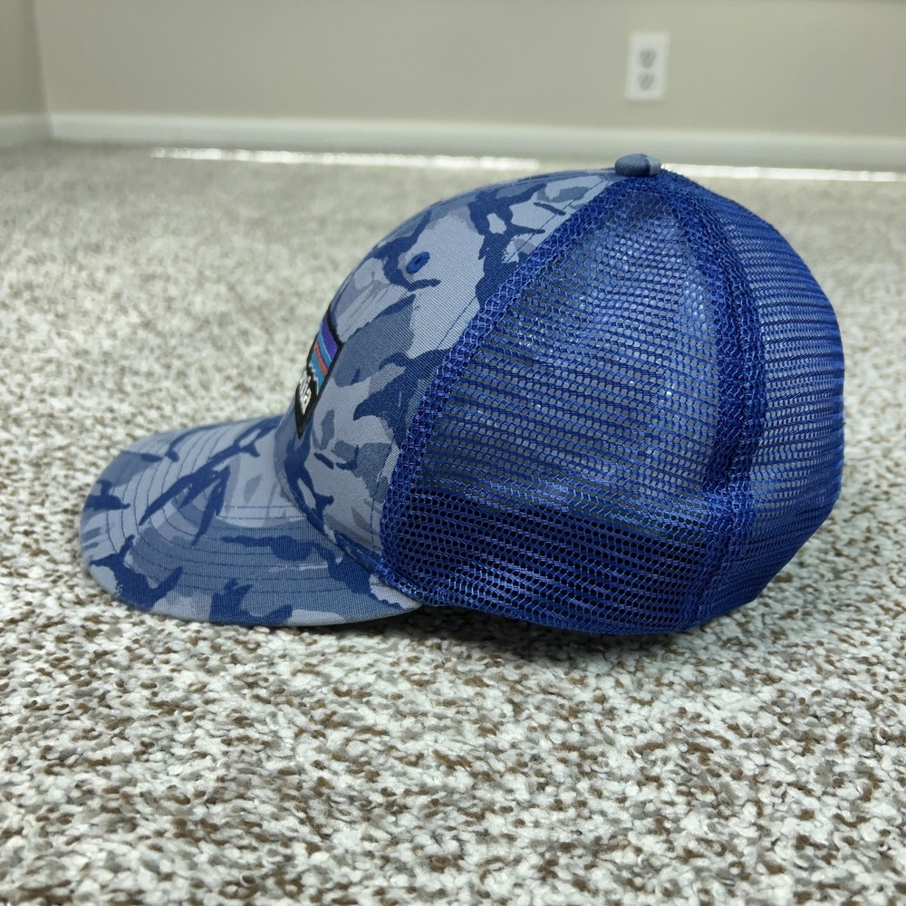 Patagonia Mens Hat Snapback Blue Camo Trucker Mesh Cap Logo Casual Outdoors - Picture 2 of 5